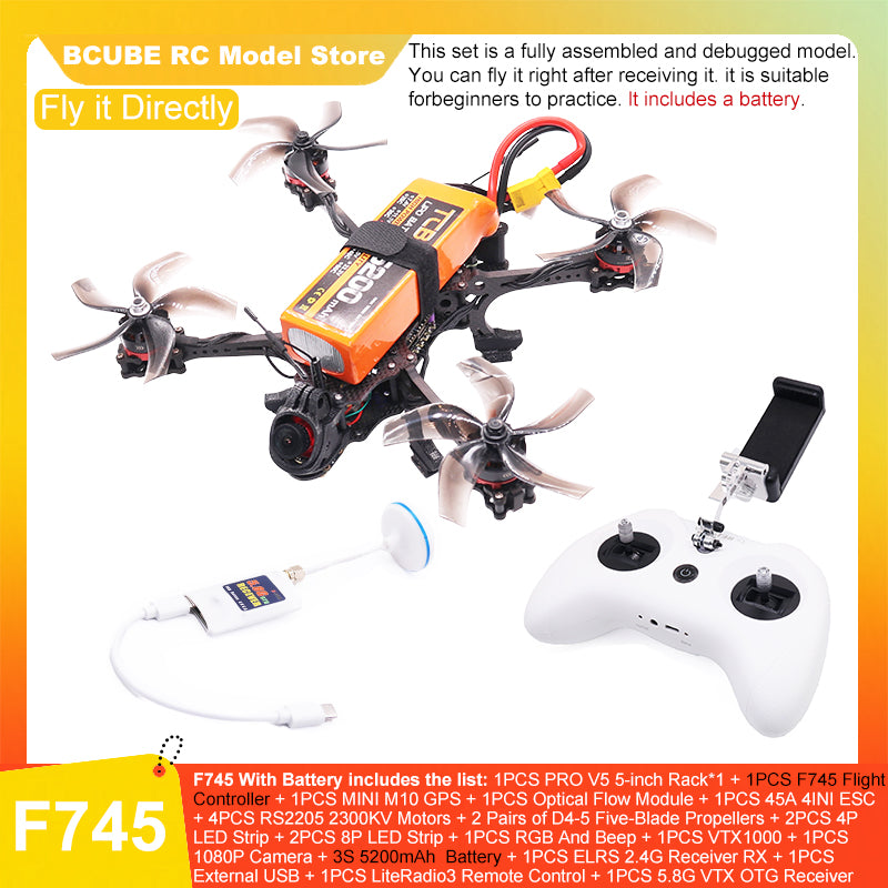 B-CUBE PRO V5 5inch FPV Drone Frame Kit Carbon Fiber Racing Quadcopter Optical Flow M10 GPS INAV Beatflight H743 Flight Control