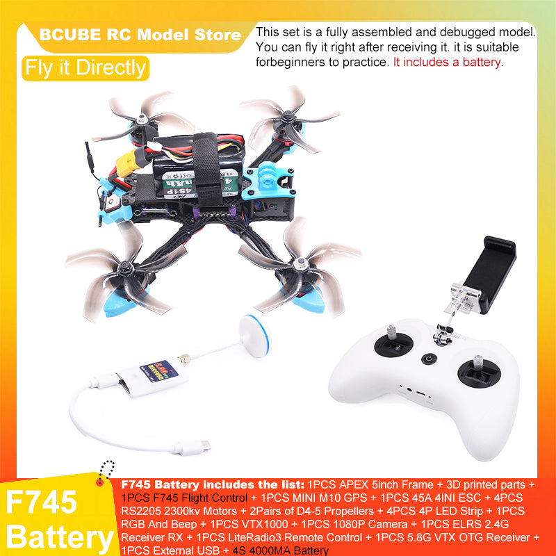 B-CUBE APEX 5inch FPV Drone Frame Kit Carbon Fiber Racing Drone Quadcopter Freestyle INAV Beatflight F722 M10 GPS Flight Control