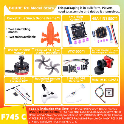 B-CUBE Rocket PLUS 5inch FPV Drone Frame Kit Carbon Fiber Racing Quadcopter Freestyle INAV Beatflight F722 Ardupilot Flight Control