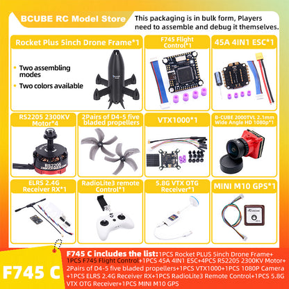 B-CUBE Rocket PLUS 5inch FPV Drone Frame Kit Carbon Fiber Racing Quadcopter Freestyle INAV Beatflight F722 Ardupilot Flight Control
