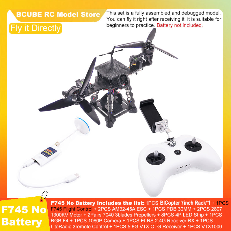 B-CUBE BICopter 7inch FPV Drone Frame Kit Carbon Fiber Racing Quadcopter Freestyle INAV Beatflight F405 F722 Ardupilot Flight Control