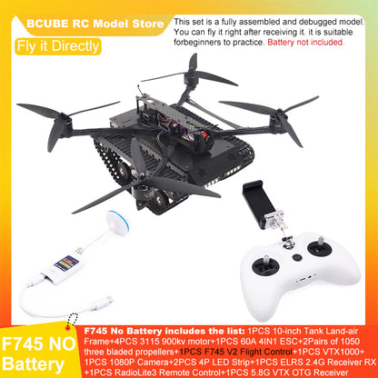 B-CUBE 10-inch Tank Land-air FPV Drone Frame Kit Carbon Fiber Racing Quadcopter Car INAV Beatflight H743 F745 Flight Control