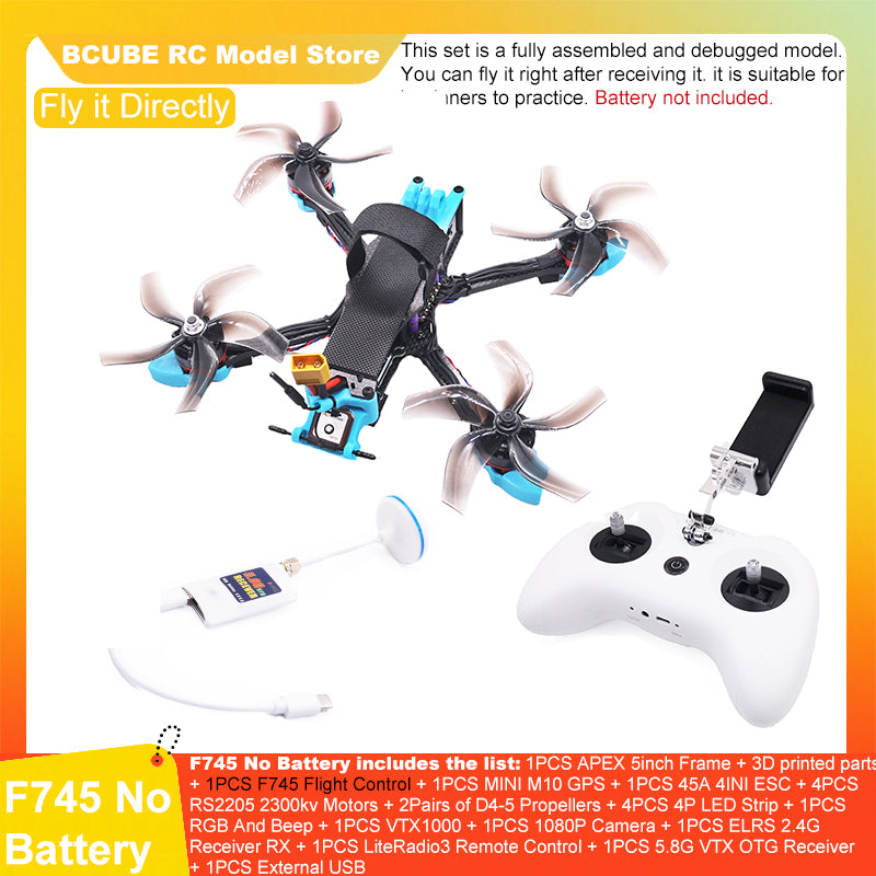 B-CUBE APEX 5inch FPV Drone Frame Kit Carbon Fiber Racing Drone Quadcopter Freestyle INAV Beatflight F722 M10 GPS Flight Control
