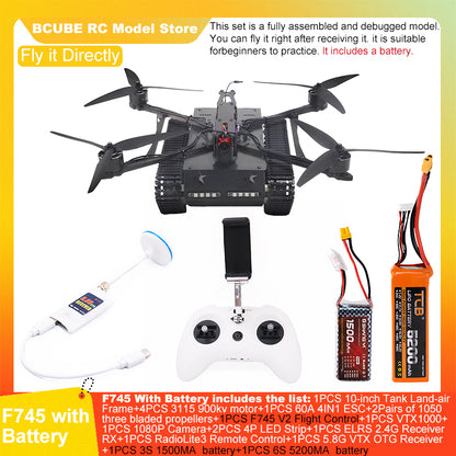 B-CUBE 10-inch Tank Land-air FPV Drone Frame Kit Carbon Fiber Racing Quadcopter Car INAV Beatflight H743 F745 Flight Control