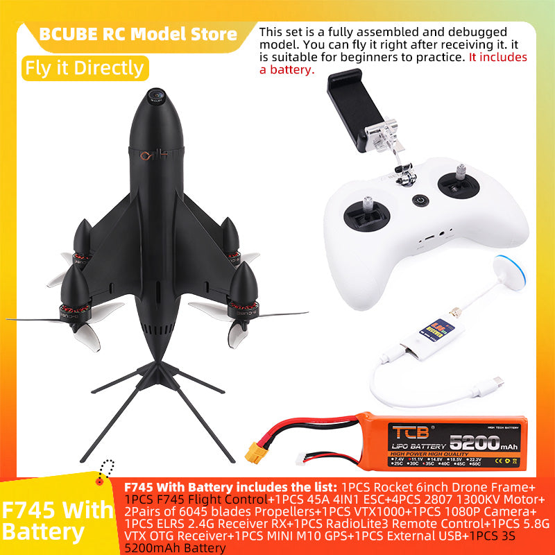 B-CUBE Rocket 6inch FPV Drone Frame Kit Carbon Fiber Racing Quadcopter Freestyle INAV Beatflight F4 F745 H743 Ardupilot Flight Control