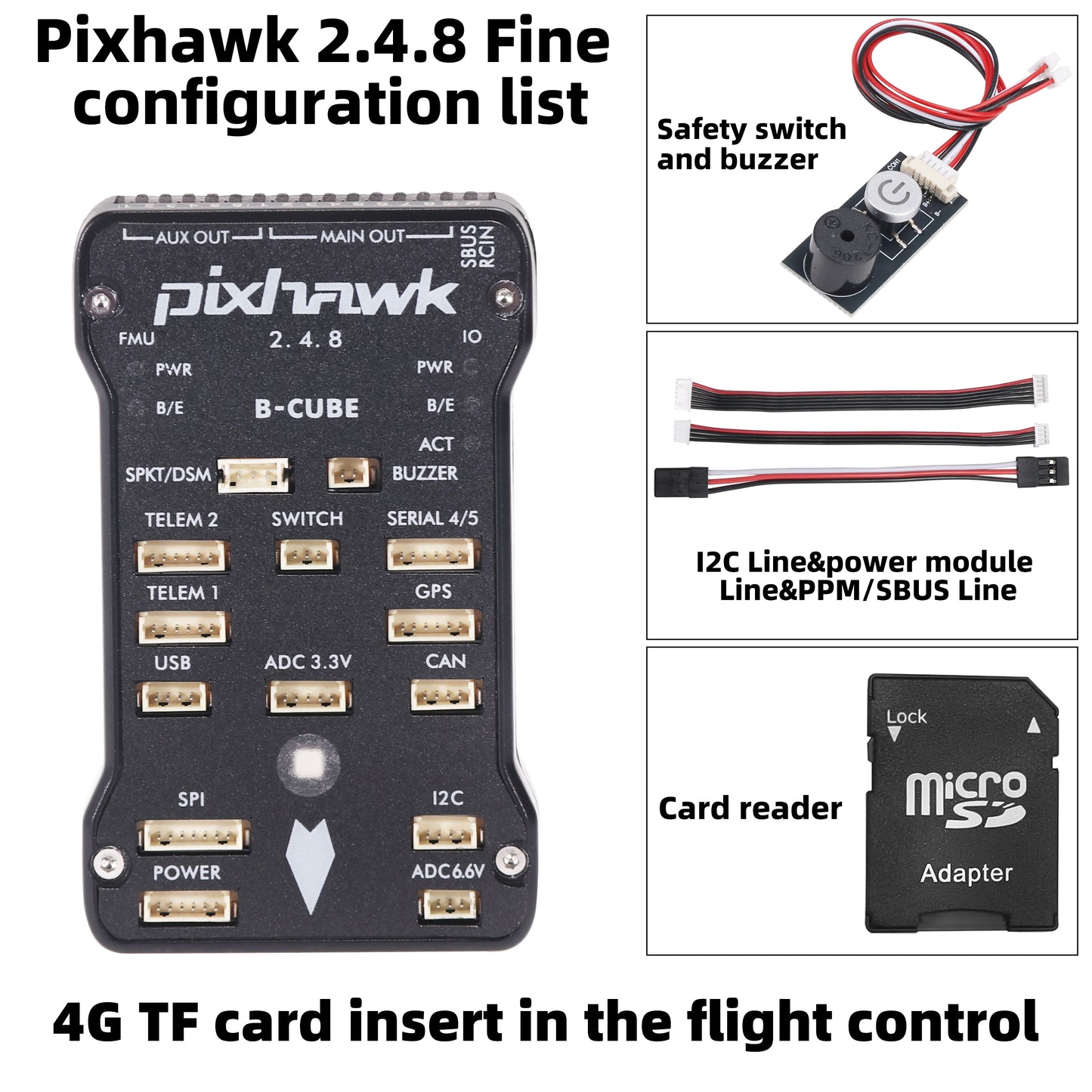 B-CUBE Pixhawk 2.4.8 PRO PX4 PIX 32 Bit Flight Controller+M8N GPS+ 433/915Mhz 100/500mw Radio Telemetry+Safety Switch+Buzzer+rgb+I2C