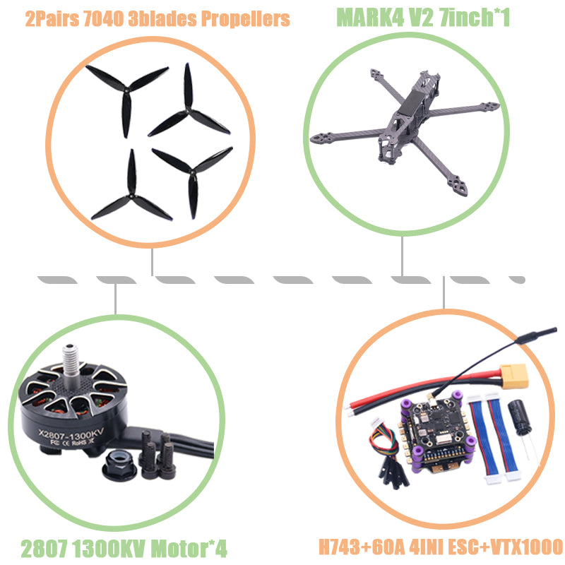 MARK4 V2 7inch H743  Flight Control 60A 4INI ESC rack drone FPV carbon fiber PV Racing Drone Quadcopter Freestyle