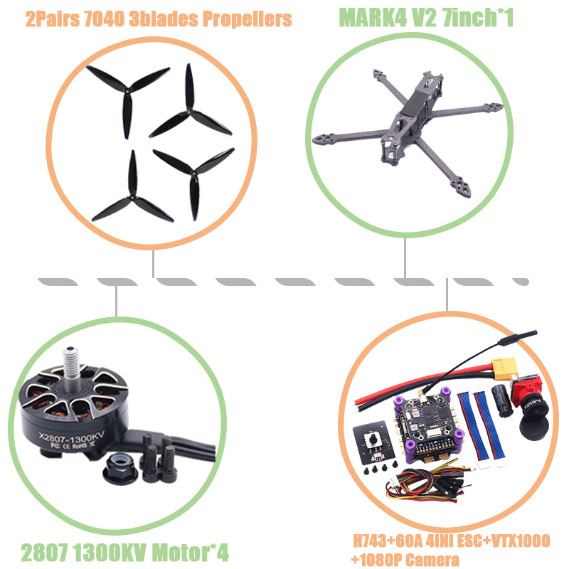 MARK4 V2 7inch H743  Flight Control 60A 4INI ESC rack drone FPV carbon fiber PV Racing Drone Quadcopter Freestyle