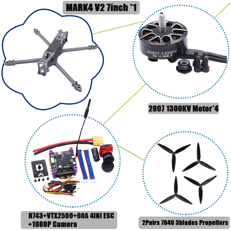 MARK4 V2 7inch H743  Flight Control 60A 4INI ESC rack drone FPV carbon fiber PV Racing Drone Quadcopter Freestyle