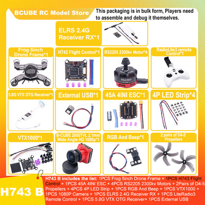 B-CUBE Frog 5inch FPV Drone Frame Kit Carbon Fiber Racing Drone Quadcopter Freestyle INAV Beatflight F722 M10 GPS Flight Control
