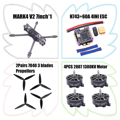 MARK4 V2 7inch H743  Flight Control 60A 4INI ESC rack drone FPV carbon fiber PV Racing Drone Quadcopter Freestyle