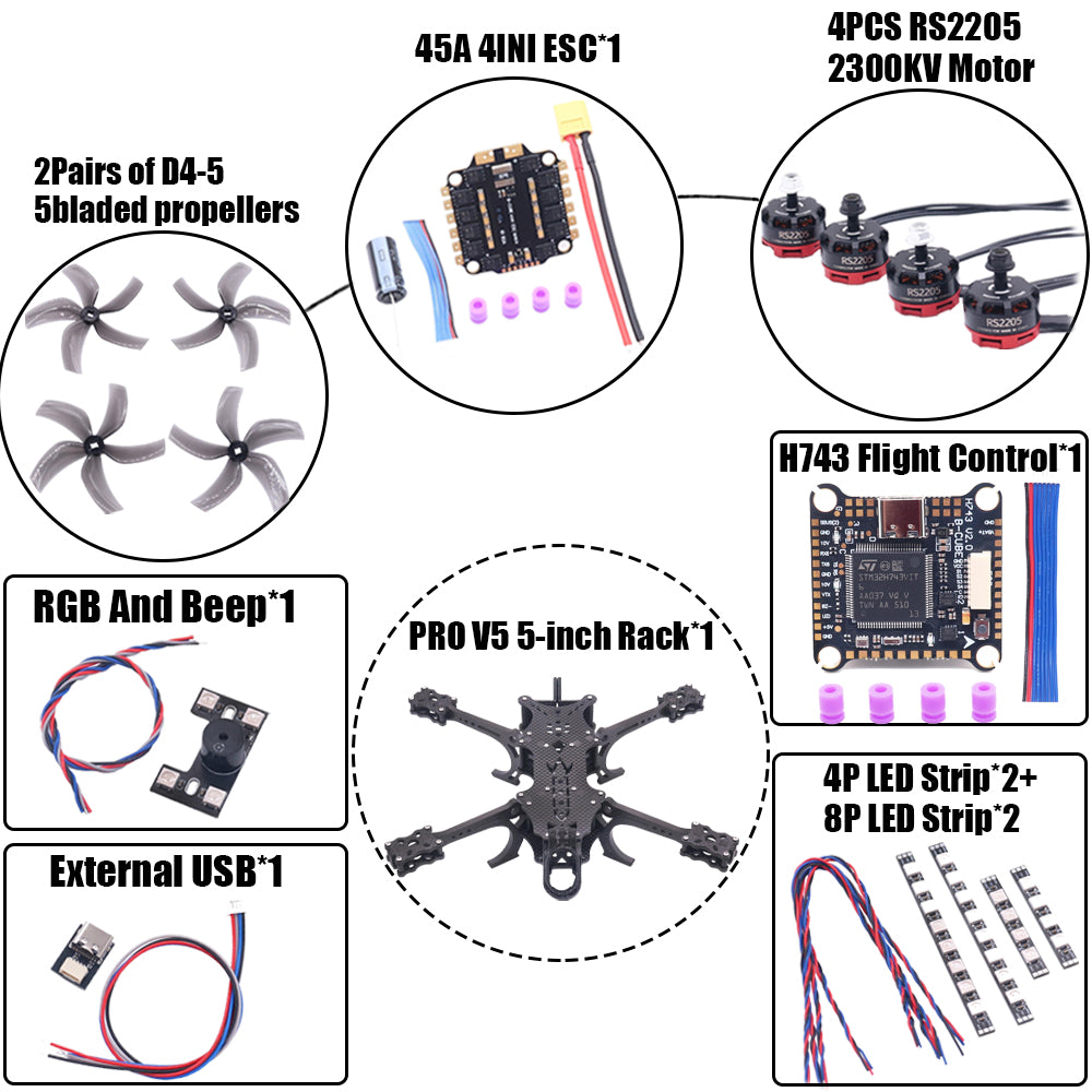 B-CUBE PRO V5 5inch FPV Drone Frame Kit Carbon Fiber Racing Quadcopter Freestyle INAV Beatflight F722 Ardupilot Flight Control