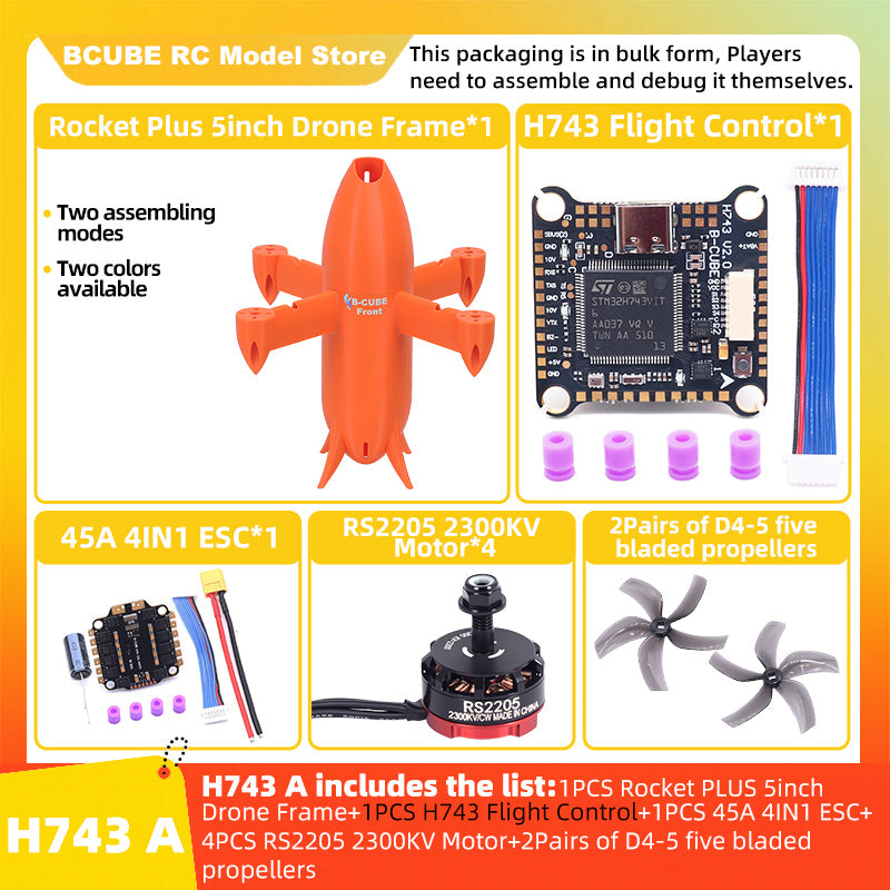 B-CUBE Rocket PLUS 5inch FPV Drone Frame Kit Carbon Fiber Racing Quadcopter Freestyle INAV Beatflight F722 Ardupilot Flight Control