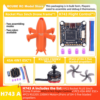 B-CUBE Rocket PLUS 5inch FPV Drone Frame Kit Carbon Fiber Racing Quadcopter Freestyle INAV Beatflight F722 Ardupilot Flight Control
