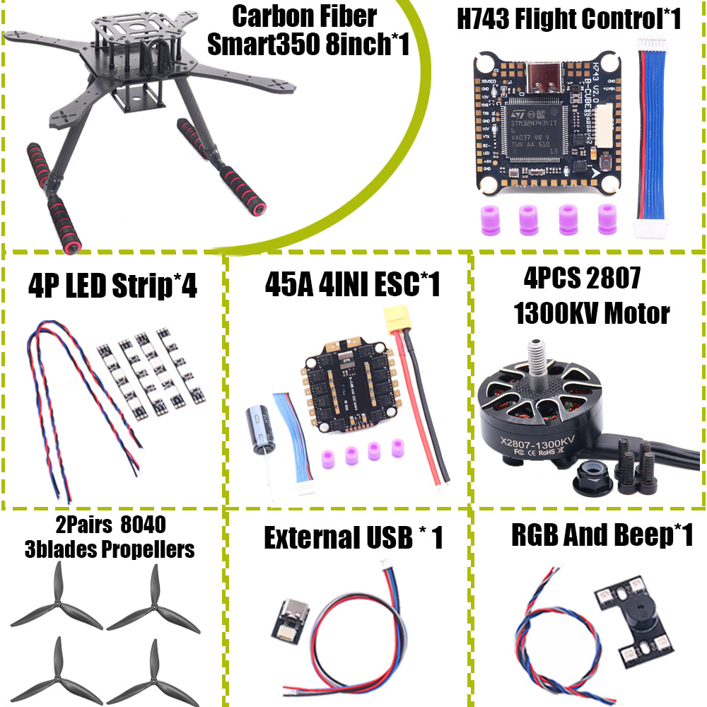 B-CUBE Smart330 350 7/8inch FPV Drone Frame Kit Carbon Fiber Racing Quadcopter Freestyle INAV Beatflight F722 Flight Control