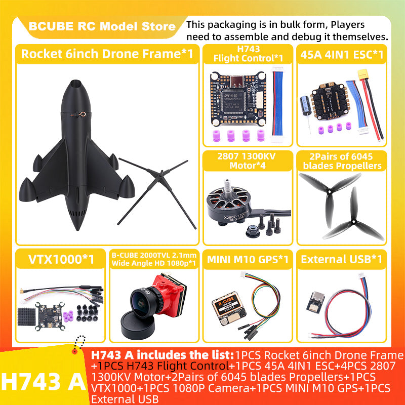 B-CUBE Rocket 6inch FPV Drone Frame Kit Carbon Fiber Racing Quadcopter Freestyle INAV Beatflight F4 F745 H743 Ardupilot Flight Control