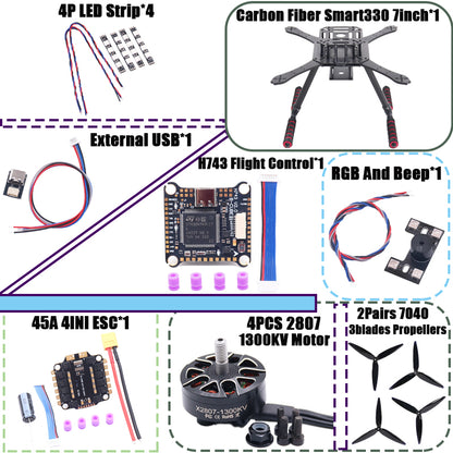 B-CUBE Smart330 350 7/8inch FPV Drone Frame Kit Carbon Fiber Racing Quadcopter Freestyle INAV Beatflight F722 Flight Control