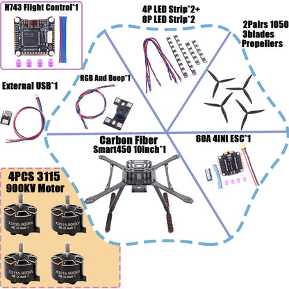 B-CUBE Smart380 450 9/10inch FPV Drone Frame Kit Carbon Fiber Racing Quadcopter Freestyle INAV Beatflight F722 Flight Control