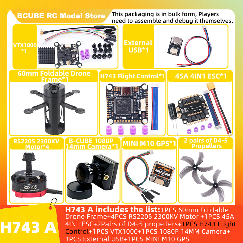 B-CUBE 60mm Foldable FPV Drone Frame Kit Carbon Fiber Racing Quadcopter Freestyle INAV Beatflight F4V3S PULS F745 H743