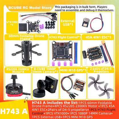 B-CUBE 60mm Foldable FPV Drone Frame Kit Carbon Fiber Racing Quadcopter Freestyle INAV Beatflight F4V3S PULS F745 H743