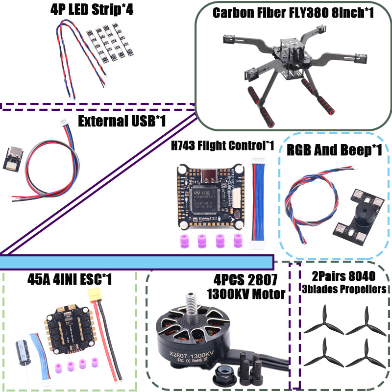 B-CUBE Open Source New Smart Drone FLY350 380MM F722 Quadrotor Rack RC Multicopter Multi-Rotor With Landing Gear Betaflight