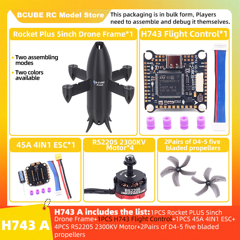 B-CUBE Rocket PLUS 5inch FPV Drone Frame Kit Carbon Fiber Racing Quadcopter Freestyle INAV Beatflight F722 Ardupilot Flight Control
