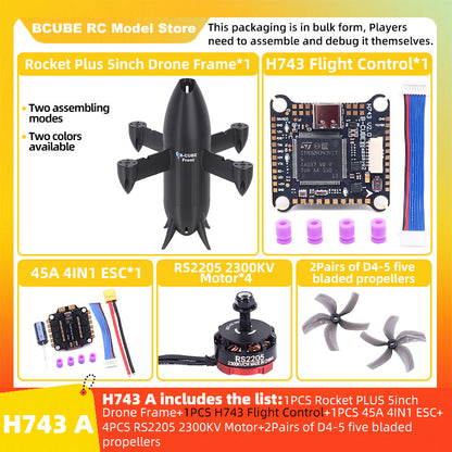 B-CUBE Rocket PLUS 5inch FPV Drone Frame Kit Carbon Fiber Racing Quadcopter Freestyle INAV Beatflight F722 Ardupilot Flight Control