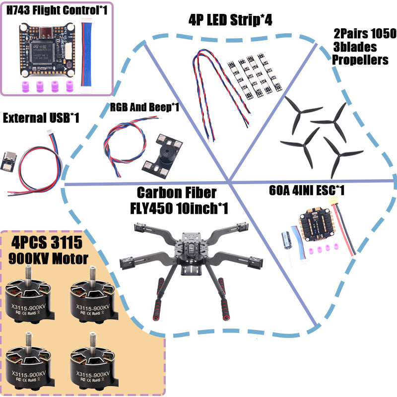 B-CUBE Open Source New Smart Drone FLY450 450MM F722 Quadrotor Rack RC Multicopter Multi-Rotor With Landing Gear Betaflight