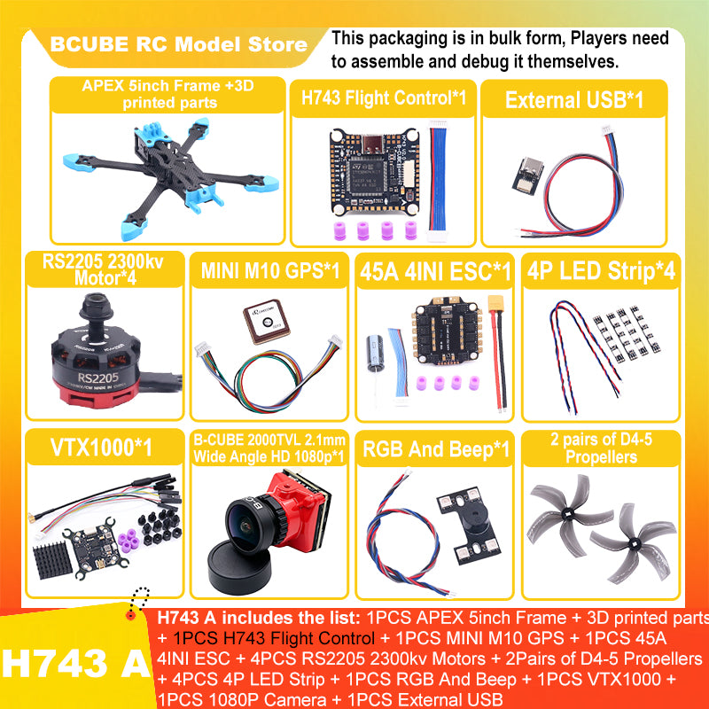 B-CUBE APEX 5inch FPV Drone Frame Kit Carbon Fiber Racing Drone Quadcopter Freestyle INAV Beatflight F722 M10 GPS Flight Control