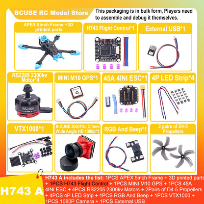 B-CUBE APEX 5inch FPV Drone Frame Kit Carbon Fiber Racing Drone Quadcopter Freestyle INAV Beatflight F722 M10 GPS Flight Control