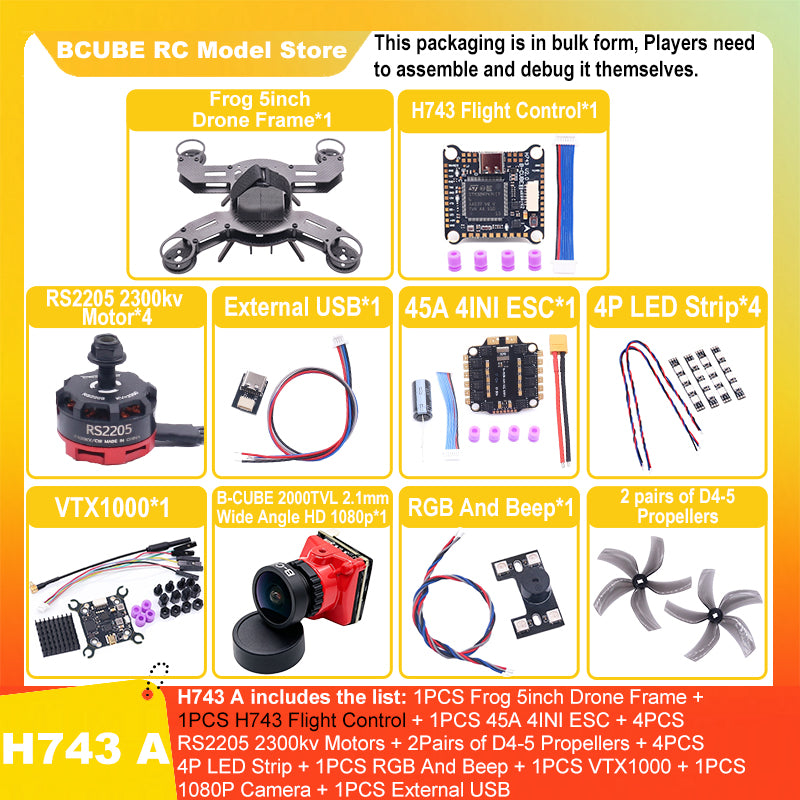 B-CUBE Frog 5inch FPV Drone Frame Kit Carbon Fiber Racing Drone Quadcopter Freestyle INAV Beatflight F722 M10 GPS Flight Control