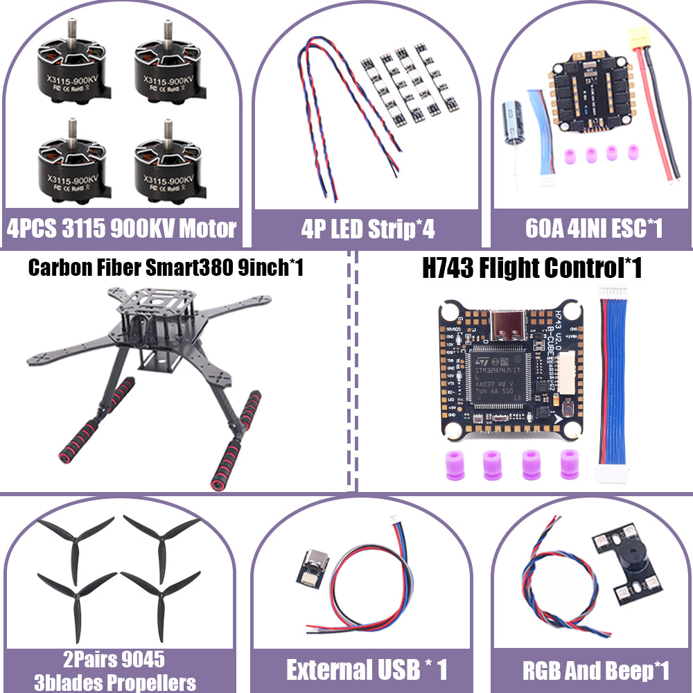 B-CUBE Smart380 450 9/10inch FPV Drone Frame Kit Carbon Fiber Racing Quadcopter Freestyle INAV Beatflight F722 Flight Control