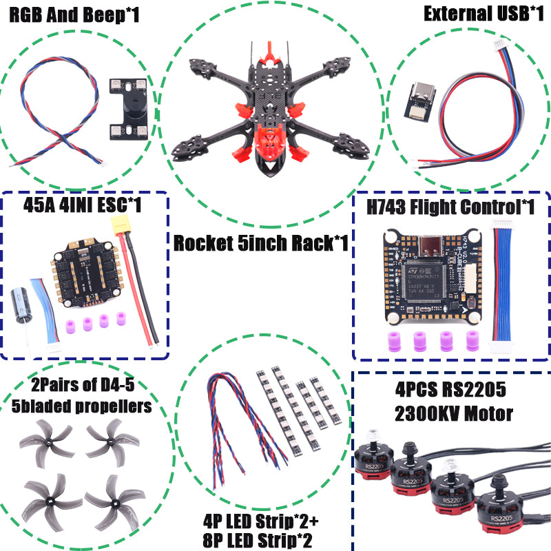 B-CUBE Rocket 5inch FPV Drone Frame Kit Carbon Fiber Racing Quadcopter Freestyle INAV Beatflight F722 Ardupilot Flight Control