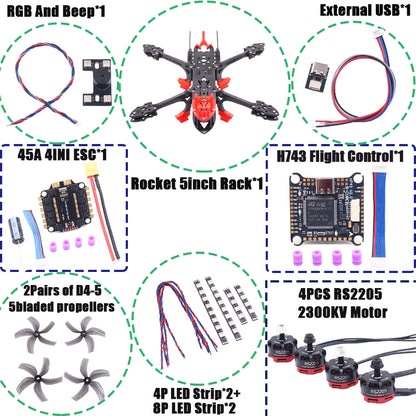 B-CUBE Rocket 5inch FPV Drone Frame Kit Carbon Fiber Racing Quadcopter Freestyle INAV Beatflight F722 Ardupilot Flight Control