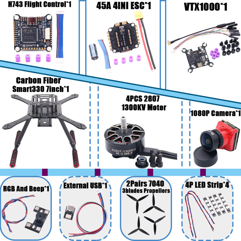 B-CUBE Smart330 350 7/8inch FPV Drone Frame Kit Carbon Fiber Racing Quadcopter Freestyle INAV Beatflight F722 Flight Control
