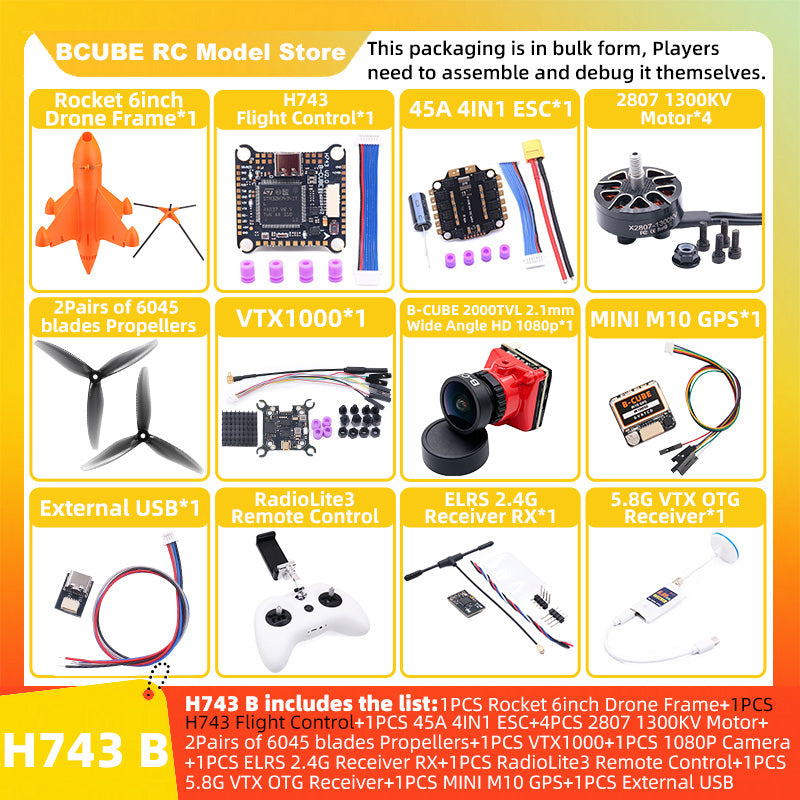 B-CUBE Rocket 6inch FPV Drone Frame Kit Carbon Fiber Racing Quadcopter Freestyle INAV Beatflight F4 F745 H743 Ardupilot Flight Control