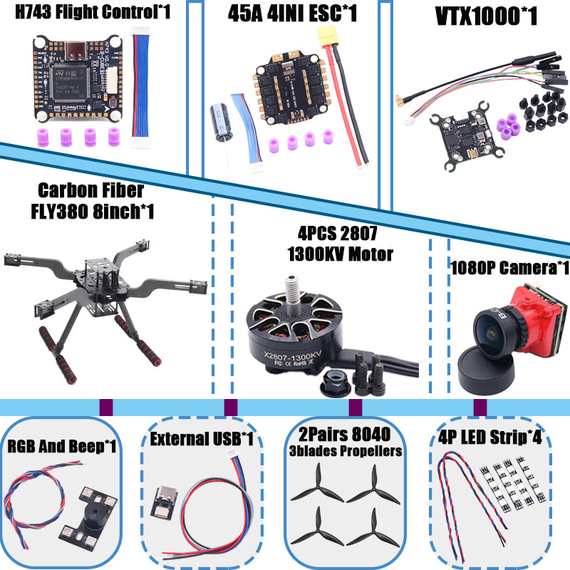 B-CUBE Open Source New Smart Drone FLY350 380MM F722 Quadrotor Rack RC Multicopter Multi-Rotor With Landing Gear Betaflight