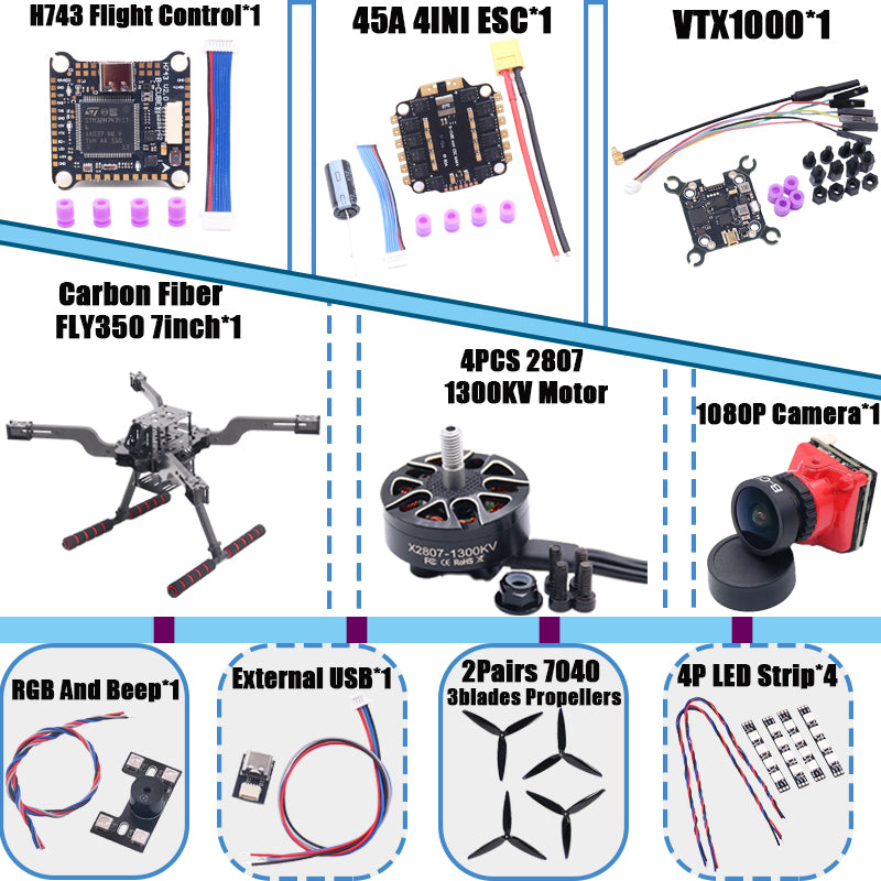 B-CUBE Open Source New Smart Drone FLY350 380MM F722 Quadrotor Rack RC Multicopter Multi-Rotor With Landing Gear Betaflight
