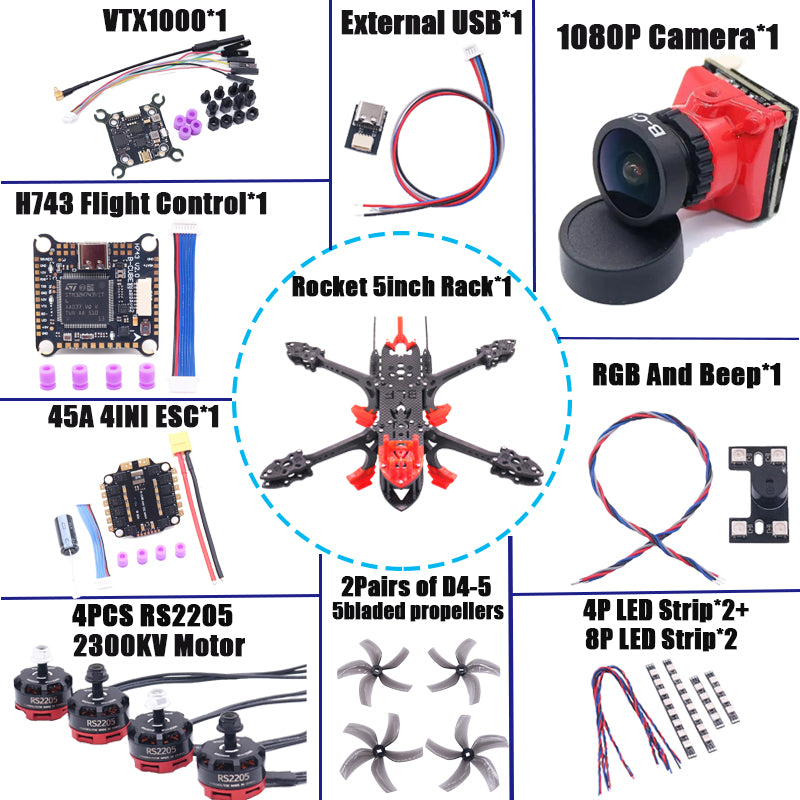B-CUBE Rocket 5inch FPV Drone Frame Kit Carbon Fiber Racing Quadcopter Freestyle INAV Beatflight F722 Ardupilot Flight Control