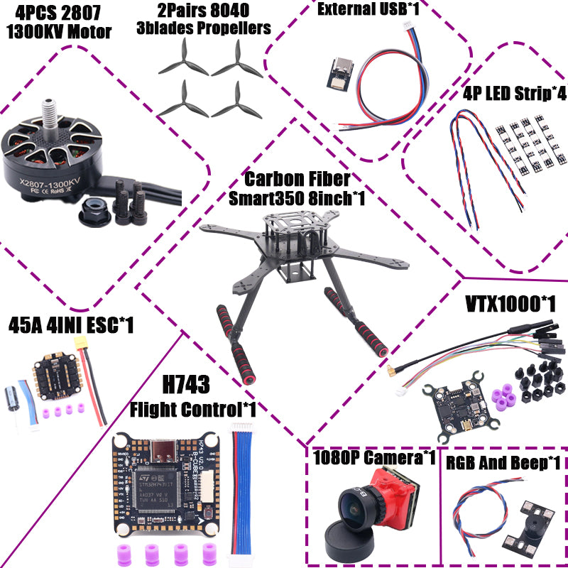 B-CUBE Smart330 350 7/8inch FPV Drone Frame Kit Carbon Fiber Racing Quadcopter Freestyle INAV Beatflight F722 Flight Control