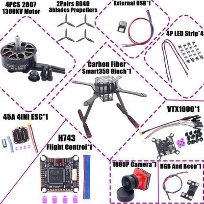 B-CUBE Smart330 350 7/8inch FPV Drone Frame Kit Carbon Fiber Racing Quadcopter Freestyle INAV Beatflight F722 Flight Control