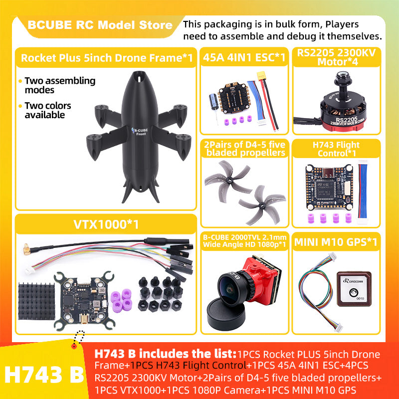 B-CUBE Rocket PLUS 5inch FPV Drone Frame Kit Carbon Fiber Racing Quadcopter Freestyle INAV Beatflight F722 Ardupilot Flight Control