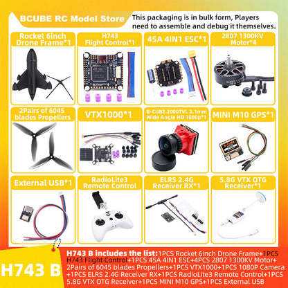 B-CUBE Rocket 6inch FPV Drone Frame Kit Carbon Fiber Racing Quadcopter Freestyle INAV Beatflight F4 F745 H743 Ardupilot Flight Control