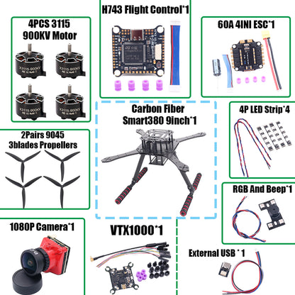 B-CUBE Smart380 450 9/10inch FPV Drone Frame Kit Carbon Fiber Racing Quadcopter Freestyle INAV Beatflight F722 Flight Control