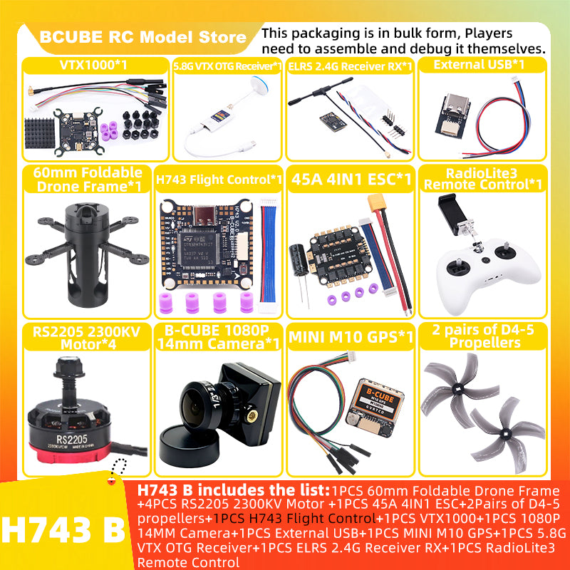 B-CUBE 60mm Foldable FPV Drone Frame Kit Carbon Fiber Racing Quadcopter Freestyle INAV Beatflight F4V3S PULS F745 H743