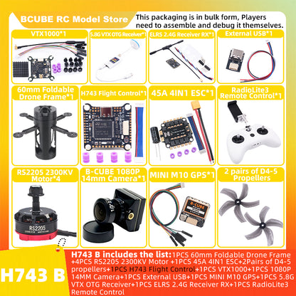 B-CUBE 60mm Foldable FPV Drone Frame Kit Carbon Fiber Racing Quadcopter Freestyle INAV Beatflight F4V3S PULS F745 H743