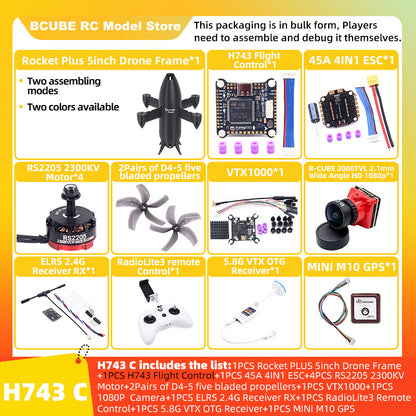 B-CUBE Rocket PLUS 5inch FPV Drone Frame Kit Carbon Fiber Racing Quadcopter Freestyle INAV Beatflight F722 Ardupilot Flight Control