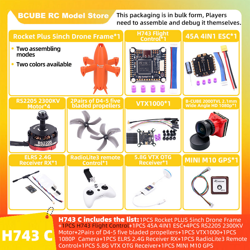 B-CUBE Rocket PLUS 5inch FPV Drone Frame Kit Carbon Fiber Racing Quadcopter Freestyle INAV Beatflight F722 Ardupilot Flight Control