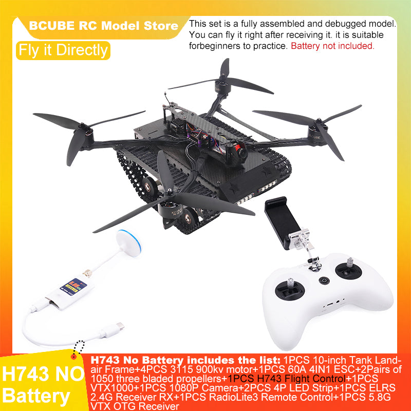 B-CUBE 10-inch Tank Land-air FPV Drone Frame Kit Carbon Fiber Racing Quadcopter Car INAV Beatflight H743 F745 Flight Control