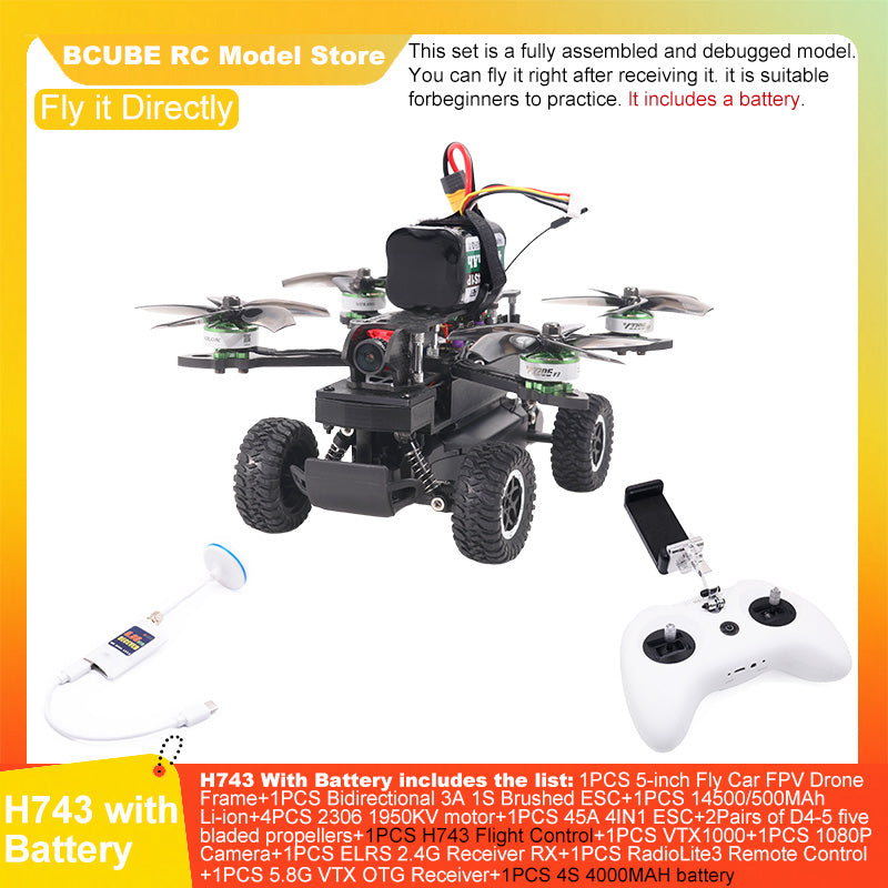 B-CUBE 5-inch Flying Car FPV Drone Frame Kit Carbon Fiber Racing Quadcopter BF INAV F722 H743 F745 Flight Control